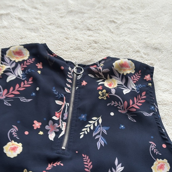 Twik Floral Sleeveless Blouse | Navy Zip Back Tank Top Size Small - Picture 6 of 7